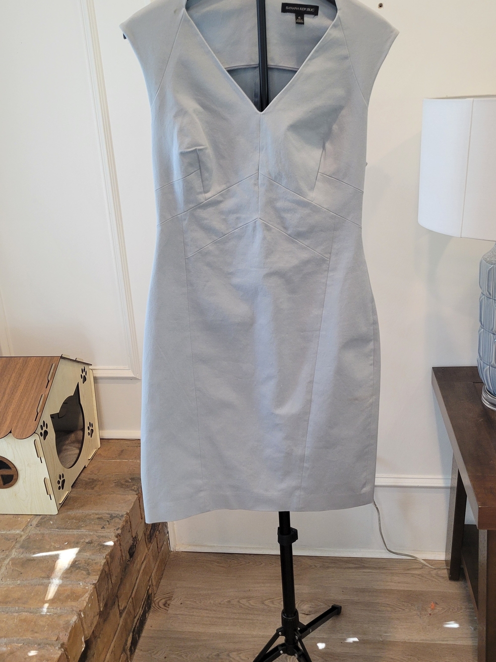 Banana Republic Light Blue V-Neck Sheath Midi Dress